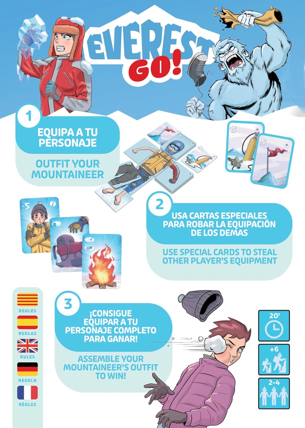 2Tomatoes Games | Everest Go! | Family Adventure & Strategy Card Game | Conquer World's Highest Top | Fast Games 15 Min | 2-4 Players | Multilingual