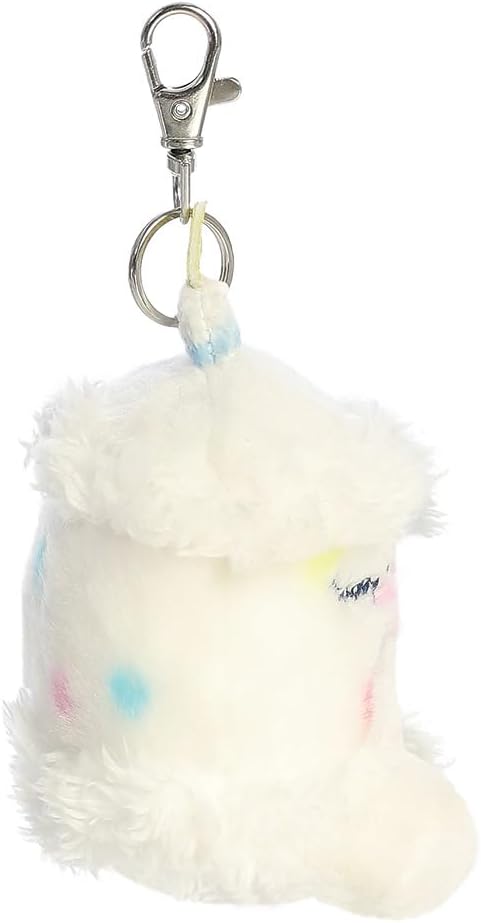AURORA, 34147, Palm Pals Happy B’day Cake Clip-On, 10cm, Soft Toy, White