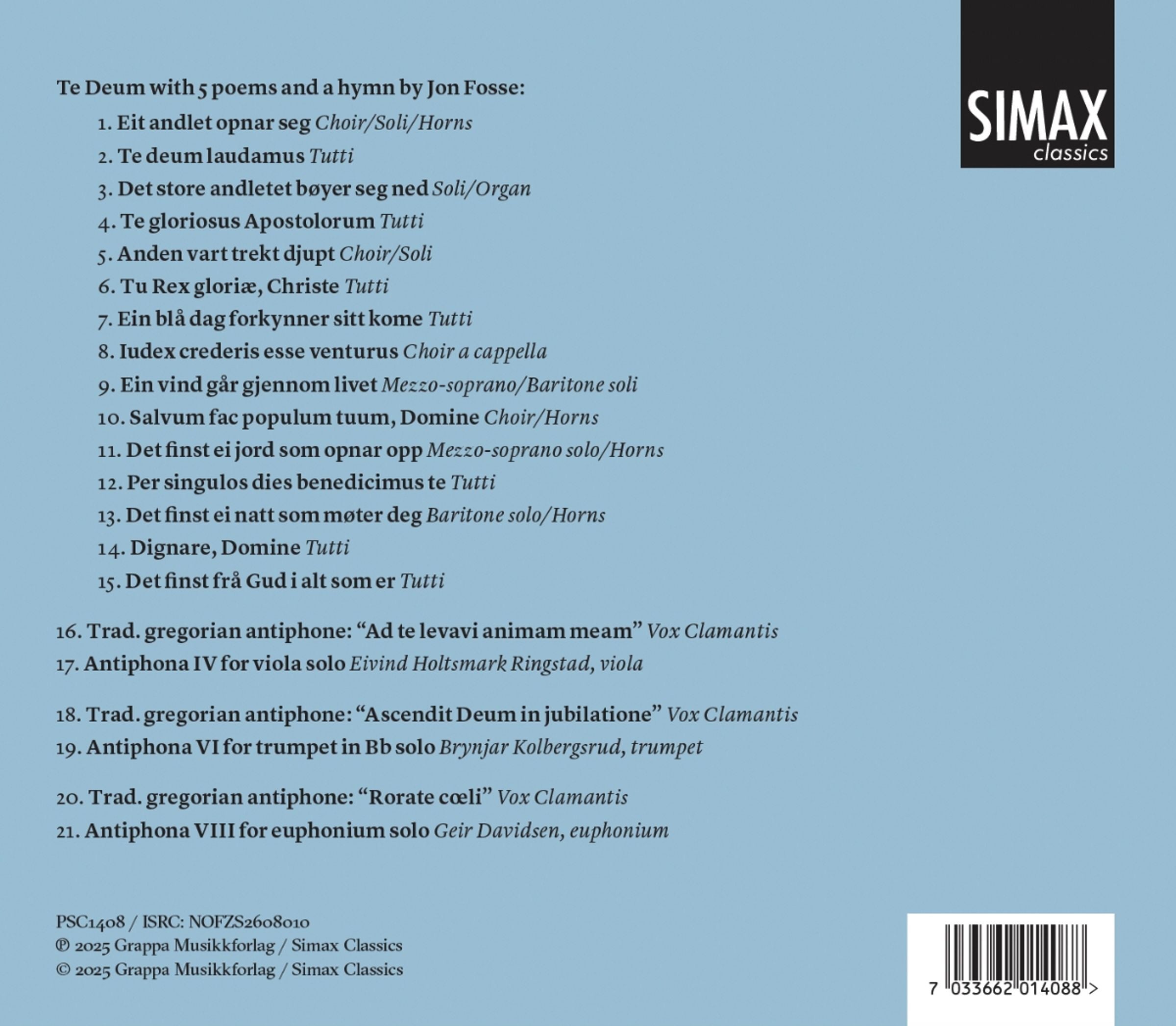 Henrik Odegaard: Te Deum - With 5 Poems and a Hymn By Jon Fosse