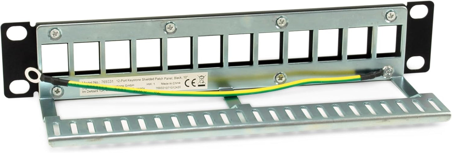 Equip 769331 12-Port Keystone Shielded Patch Panel, 10", Black