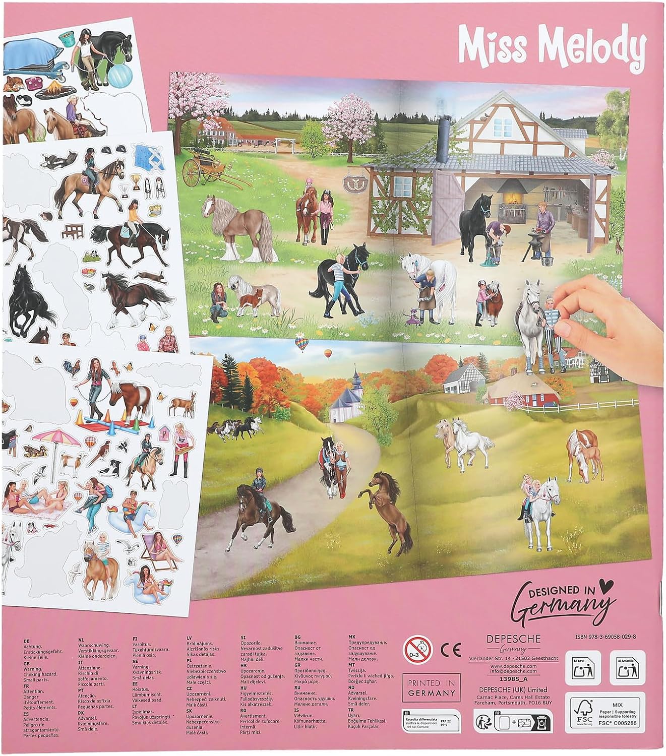 Depesche 13985 Miss Melody Stickerworld Sticker Book with 24 Background Pages for Sticking, Includes 3 Double Pages Clothing and Accessory Stickers