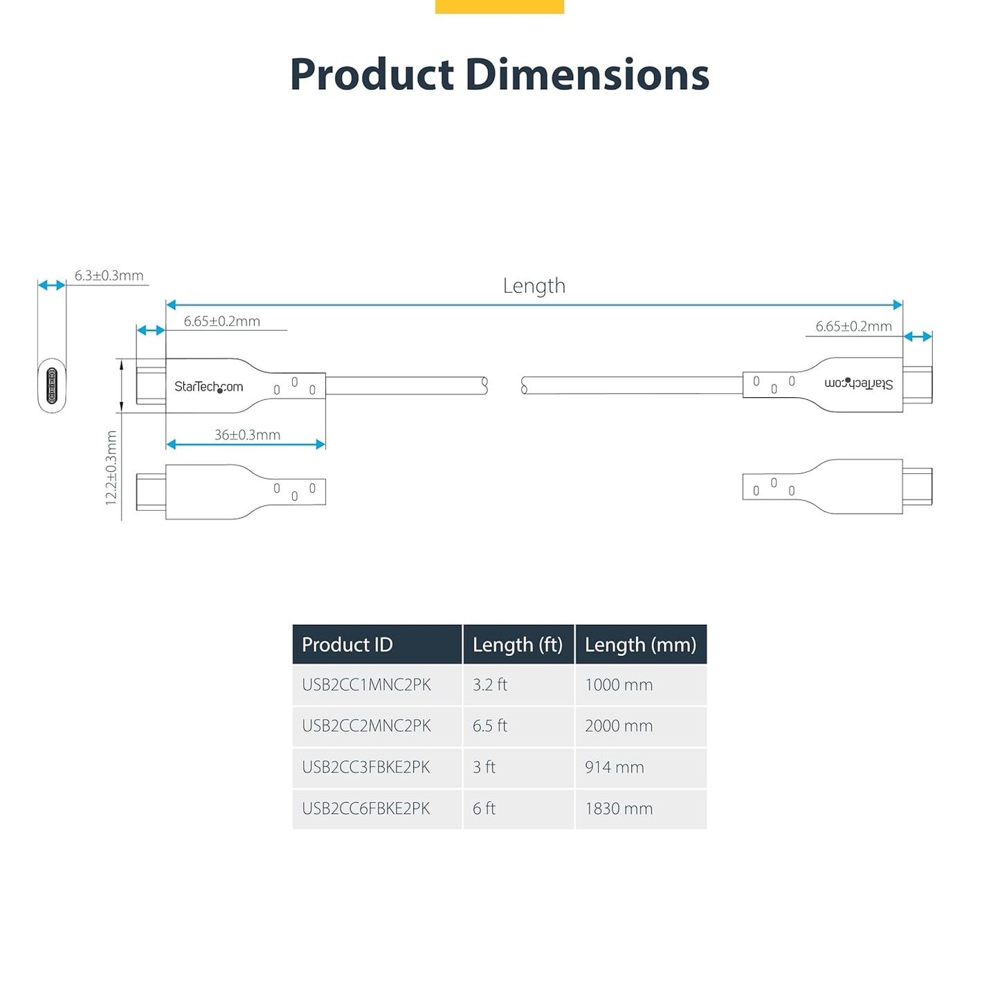 Startech.Com - Usb Cable - Usb-C (M) To Usb-C (M) - Usb 2.0 - 3 A - 2 M - Usb Power Delivery (60W) - Black (Pack Of 2)