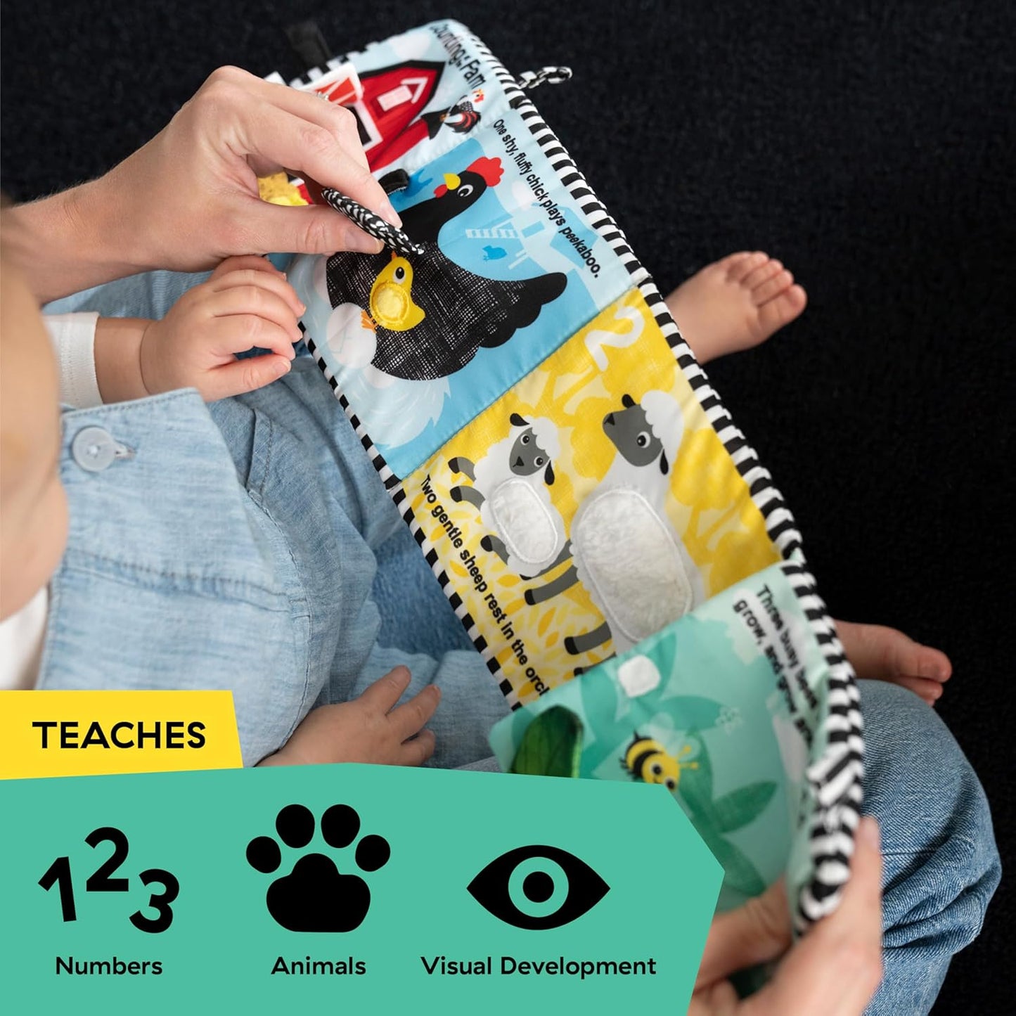 Baby Einstein Farm Explorers Counting at The Farm - Libro de Actividades Suave, multisensorial, para el Tiempo Boca Abajo, a Partir de 0 Meses