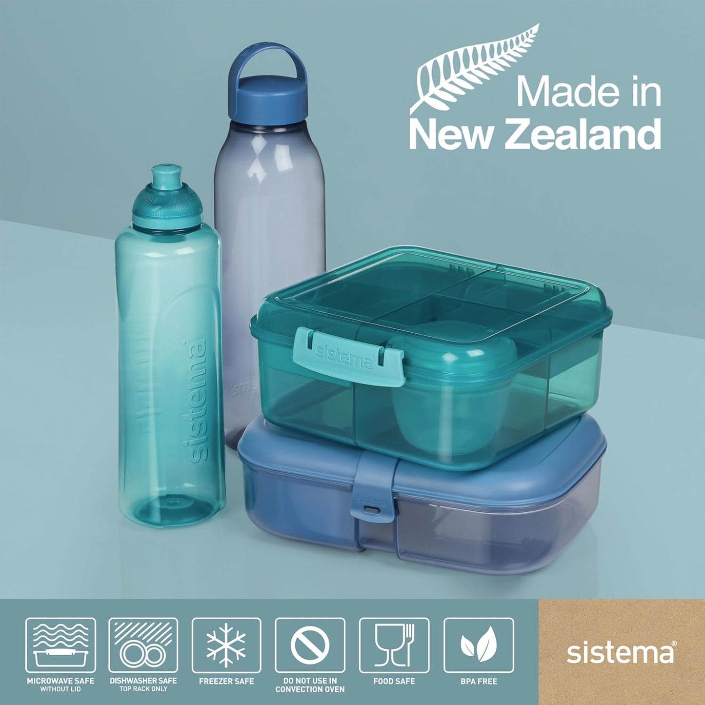 Sistema Ocean Bound Plastic Bento Box | 1.1 L Lunch Box with Yoghurt/Fruit Pot and Compartments | BPA-Free | Teal Stone OR Mountain Blue (Not Selectable)