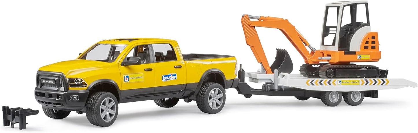 Bruder 02546 Ram Rental Service with Trailer and Mini Excavator, Yellow