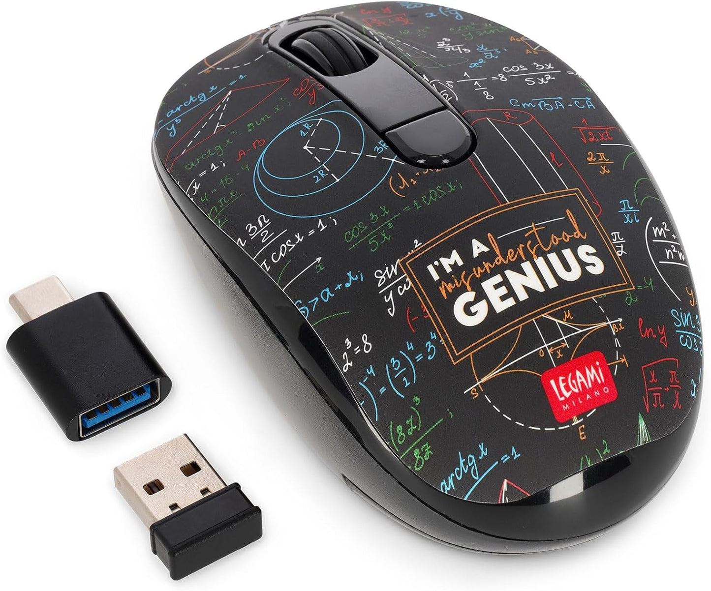 Legami - Wireless Mouse with Ultra Compact USB Receiver, Genius Theme, 3 Speed Options, ABS Material, Wireless Connection up to 10 m