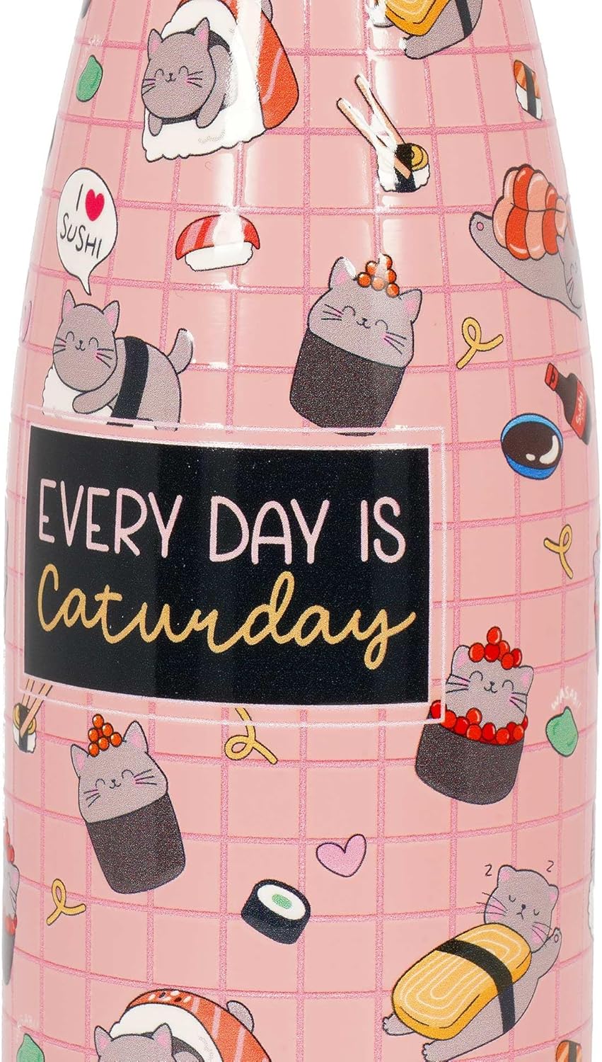 Legami - Hot & Cold Thermal Bottle, Sushi Cat, 500 ml, Airtight, 12 Hours Hot Drinks 24 Hours Cold, Removable Silicone Handle, Stainless Steel, BPA Free