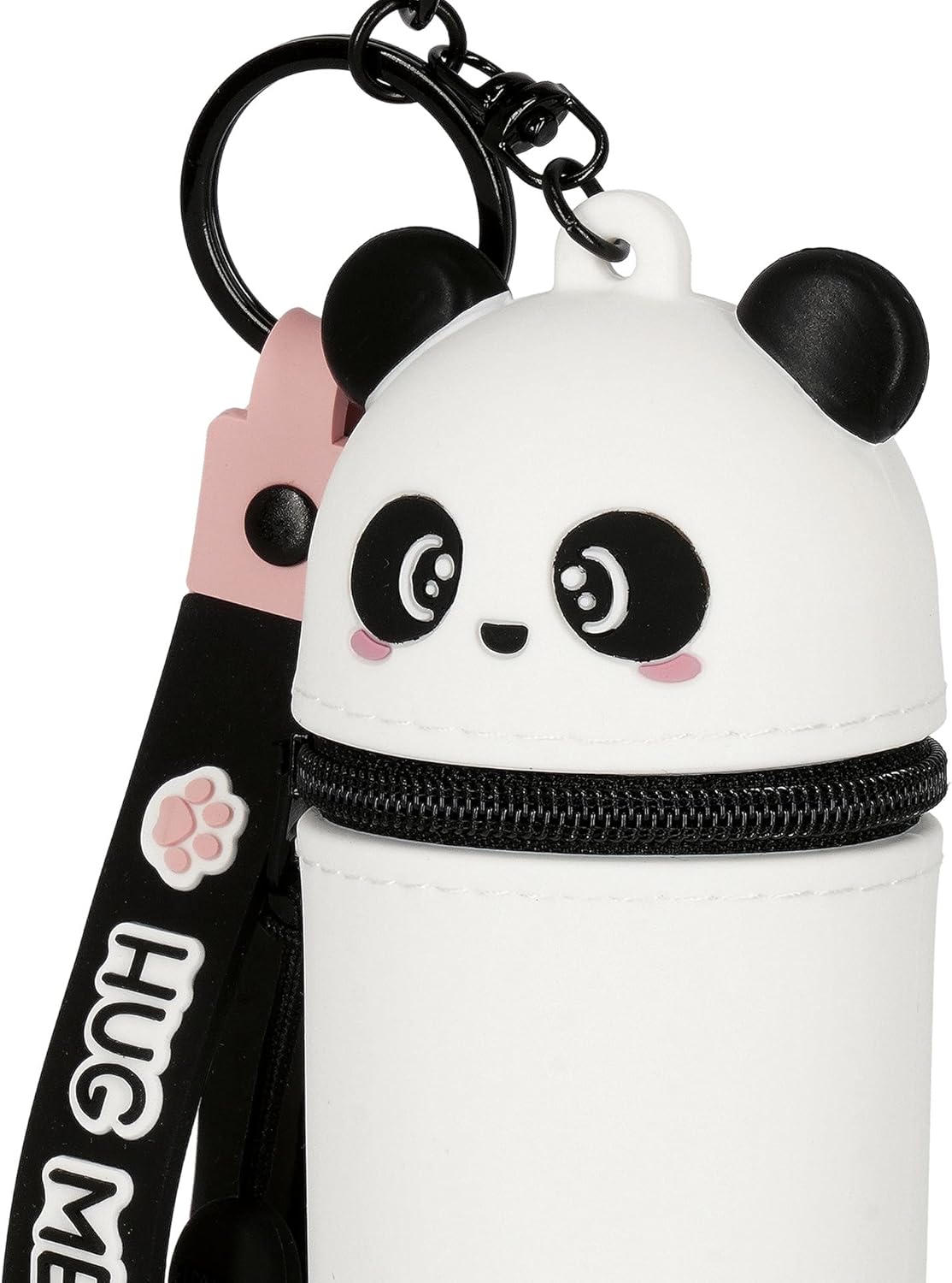Legami - Mini Kawaii Panda Keyring Coin Purse with Spiral Ring, Carabiner and Wrist Strap, Silicone, 5 x 12 x 5 cm