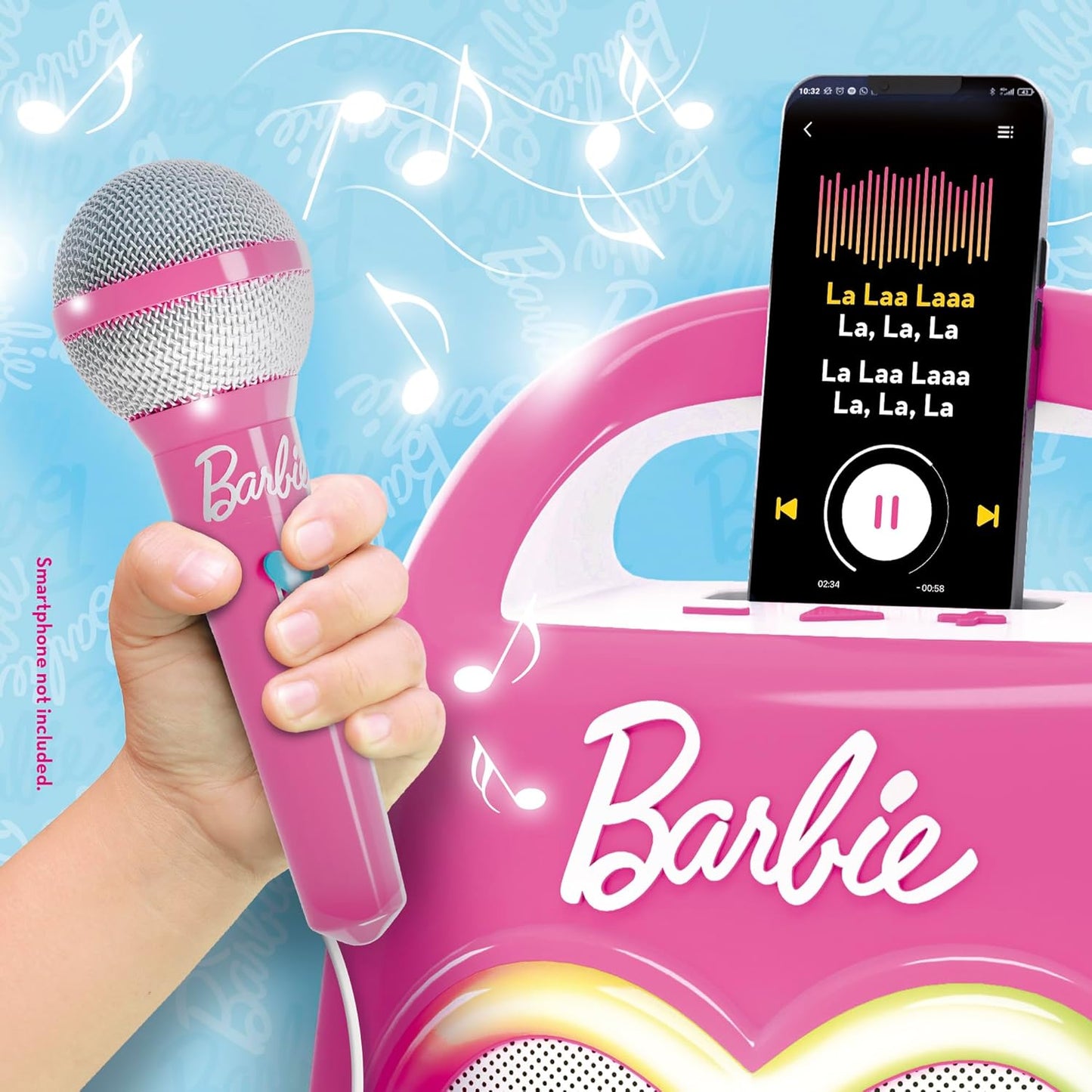 Lisciani - BARBIE Party Maker - Karaoke for Kids - Includes Microphone - Bluetooth Speaker - Includes Music - Smartphone Connectivity - Multicolour Light Effect - Music and Party - From 4 years old