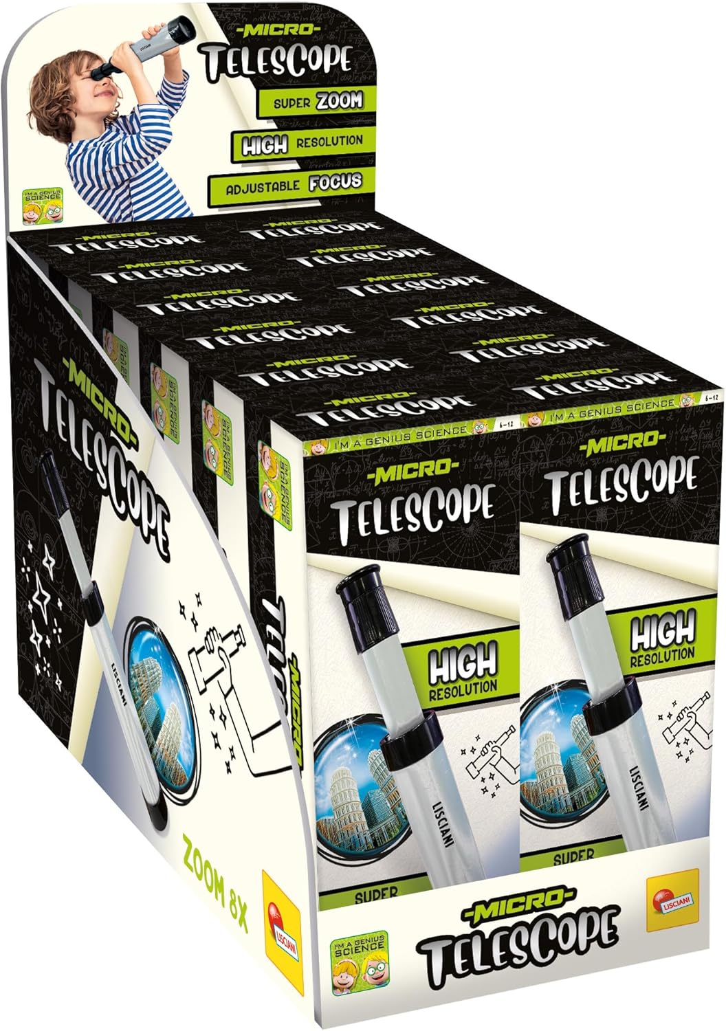Lisciani - I'M A GENIUS - Micro-Telescope - Toy for Scientific Experiments for Children aged 7 and over - Portable Telescope - High Resolution - Super 8x Zoom - Birthday Gift Idea