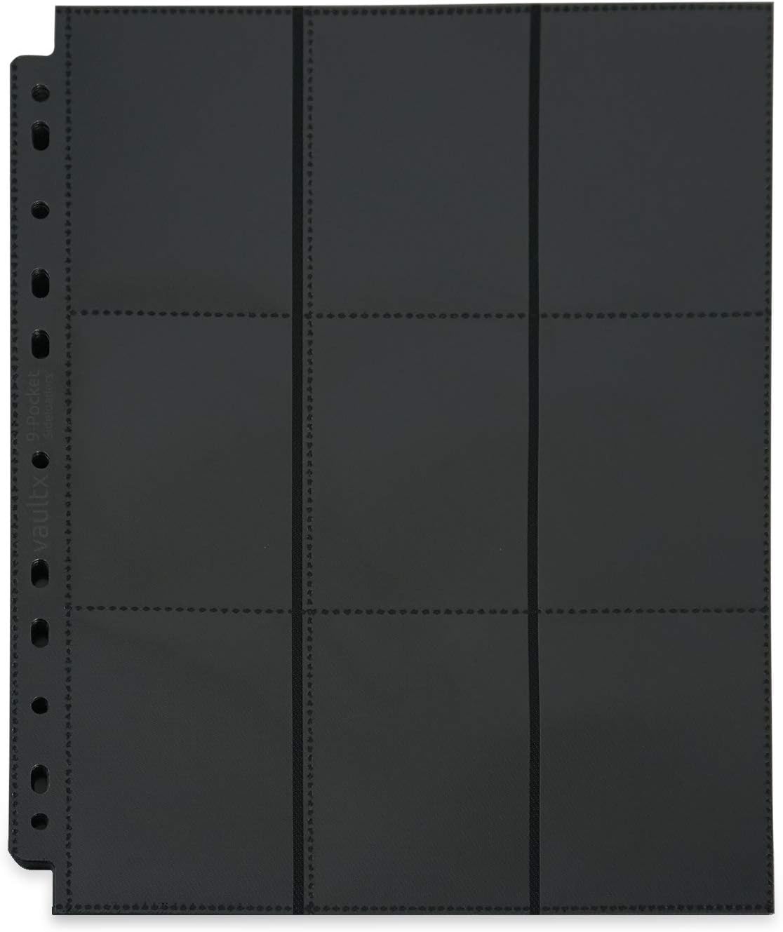 Vault X 9 Pocket Sideloading Pages for 3 Ring Binder, Double-Sided A4 Sideloaders, Storage for Collectible Card Games, Sports, TCG (Black, 50 Pack