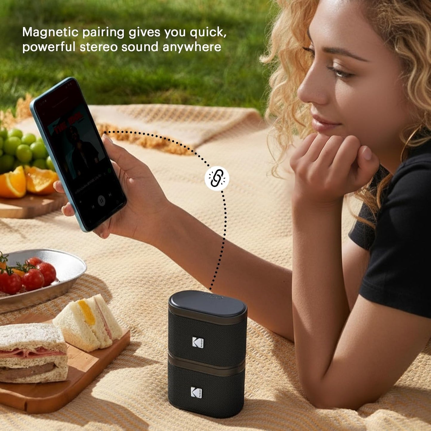 Kodak SOUNDBRIX Portable Wireless Speaker - Connects up to 100 Speakers - Magnetic Dock and Powerful 5W Sound - 3H Battery Life - Black