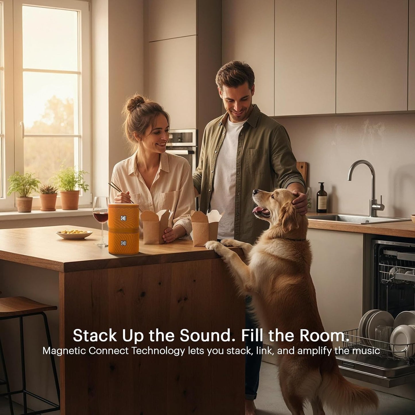 KODAK SOUNDBRIX 2-Pack Portable Wireless Speakers - Connects up to 100 Speakers - Magnetic Dock and Powerful 5W Sound - 3 Hours of Battery Life - Orange
