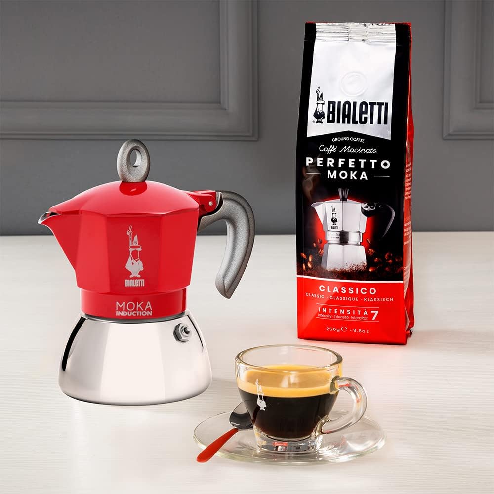 Bialetti New Moka Induction Induction Coffee Maker, 2 Cups, 100 milliliters, Aluminium, Red