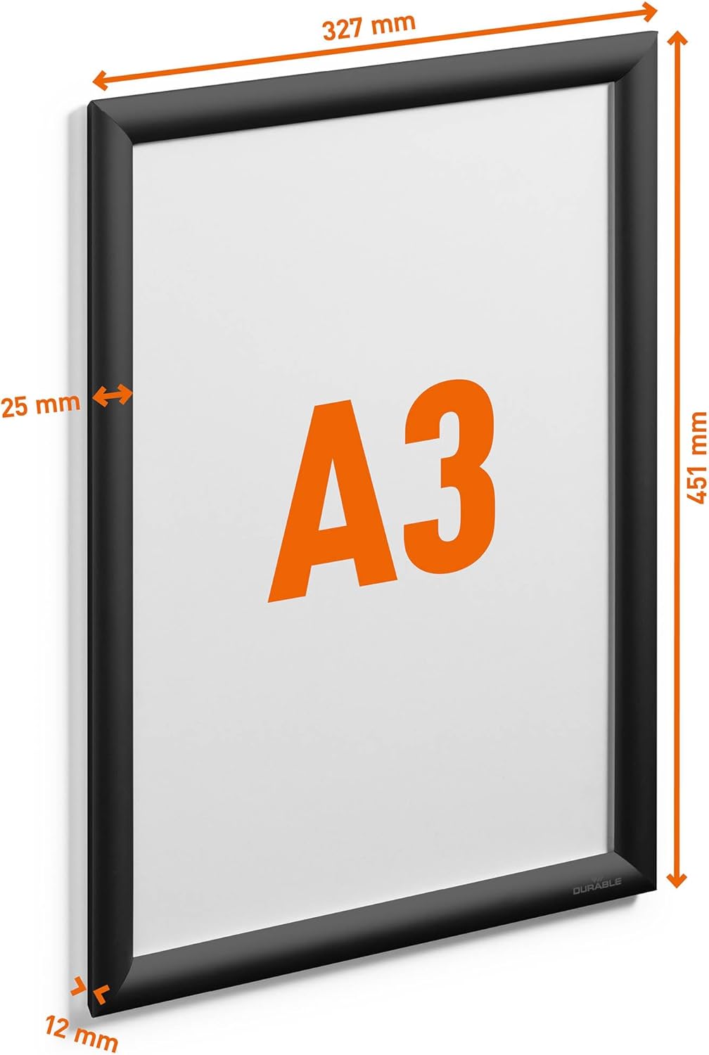 Durable Aluminium Snap Frame A3 - Black - Pack of 1 - Wall Mounted Via Self-Adhesive Pads or Screw Set - for Displaying Menus, Posters, Safety Info, etc.