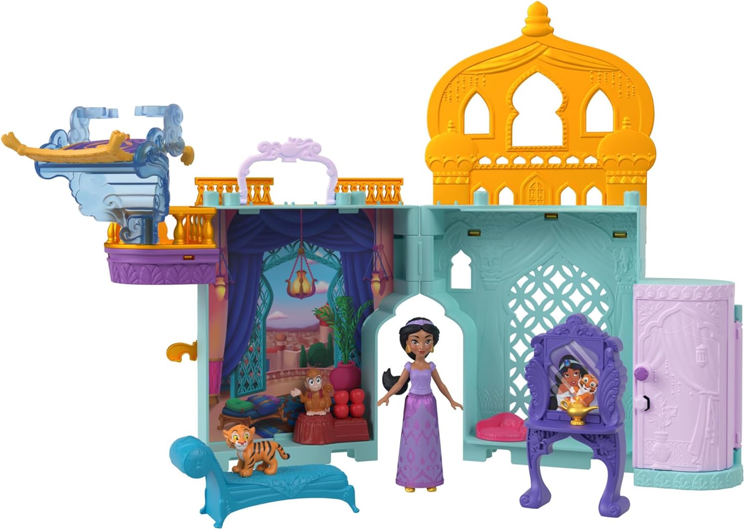 Mattel Disney Frozen Toys, Storytime Stackers Jasmine's Palace, Stackable Doll House with Small Doll, 2 Friends & 8 Pieces, Inspired by Disney's Aladdin Movie, JDP56
