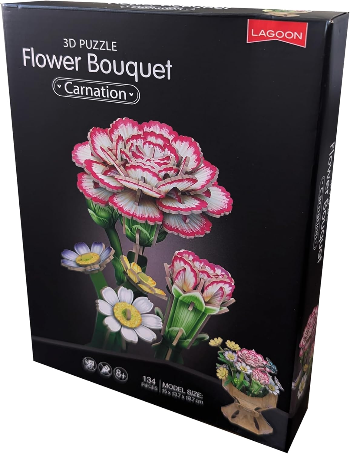 University Games Carnation Flower Bouquet 3D Puzzle – Press & Pop DIY 134 Piece Floral Puzzle – Everlasting Carnation & Daisy Bouquet Craft – Elegant Home Décor & Gift