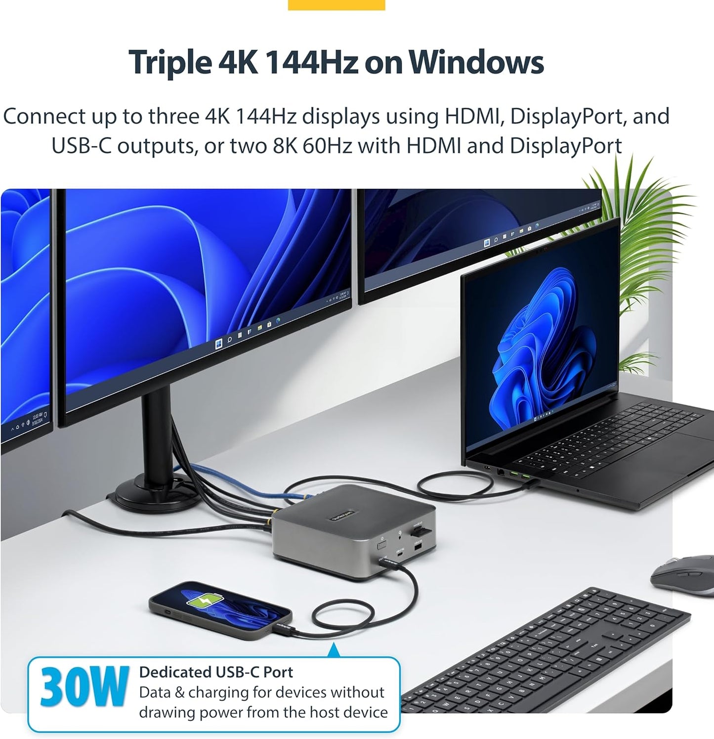 StarTech Thunderbolt 5 Dock, Dual 8K 60Hz, Triple 4K for Windows, Up to Dual 6K 60Hz for Mac - TB5 & USB4 Docking station with 120Gbps max transfer, 140W PD, 30W Phone, USB 10Gbps (215UE-TB5USB4DOCK