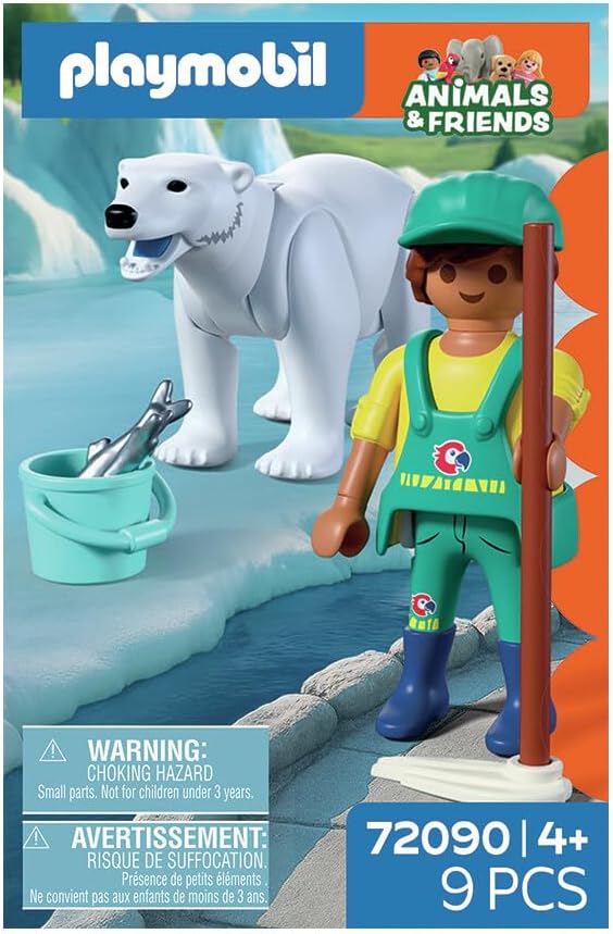 Playmobil Animals & Friends Polar Bear with Zookeeper – 9‑Piece Arctic Enclosure Playset with Figure, Accessories & Wildlife Role‑Play for Kids Ages 4+