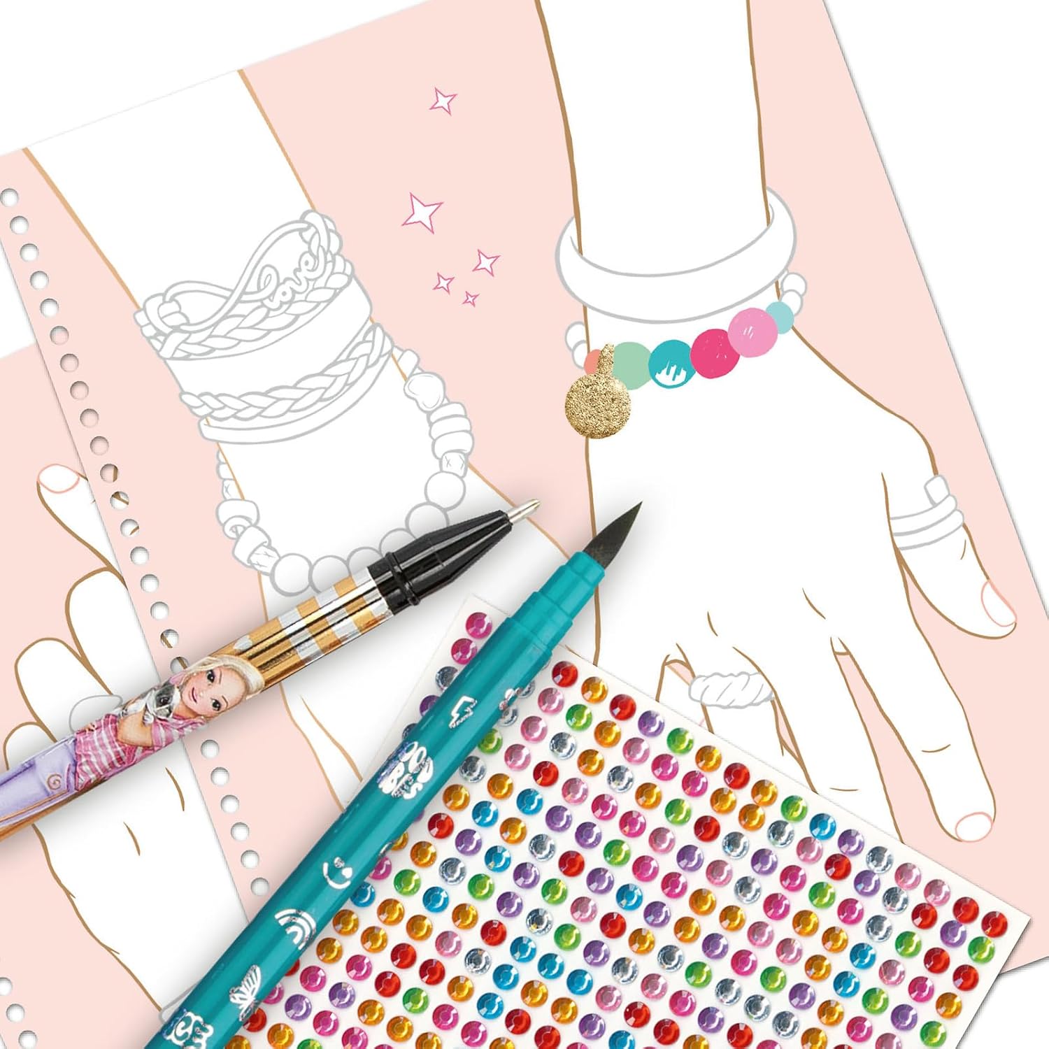 Depesche 13740 TOPModel - Create Your Bling Bling Colouring Book with 14 Craft Pages for Colouring, Crafting and Decorating Beautiful Jewellery Including 1 Sheet of Sticker Stones