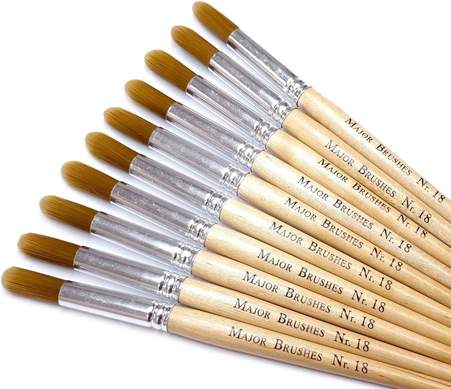 Major Brushes Golden Nylon Round Brushes Size 18 - Set of 10