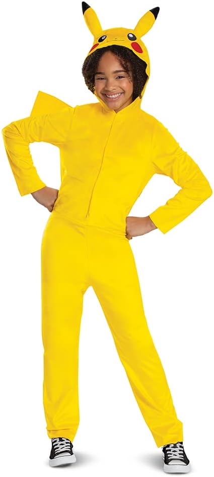 Pikachu Costume for Kids, Official Pokemon Costume Hooded Jumpsuit, Child Size Large (10-12