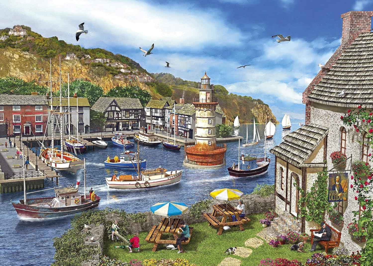 Lighthouse Bay | 1000 stukjes legpuzzel | Britse kustpuzzel | duurzame puzzel voor volwassenen | premium 100% gerecycled bord | geweldig cadeau voor volwassenen | Gibsons Games