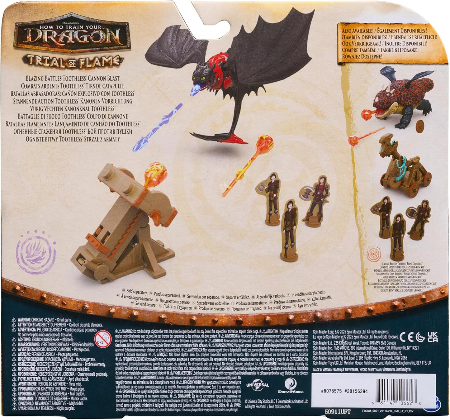DreamWorks Dragons, Drachenzähmen leicht gemacht - Trial of Flame, Drachenkampf Spielset Ohnezahn, Spielset mit Drachen-Actionfigur, Wikingerfiguren und Kanone, für Kinder ab 4 Jahren