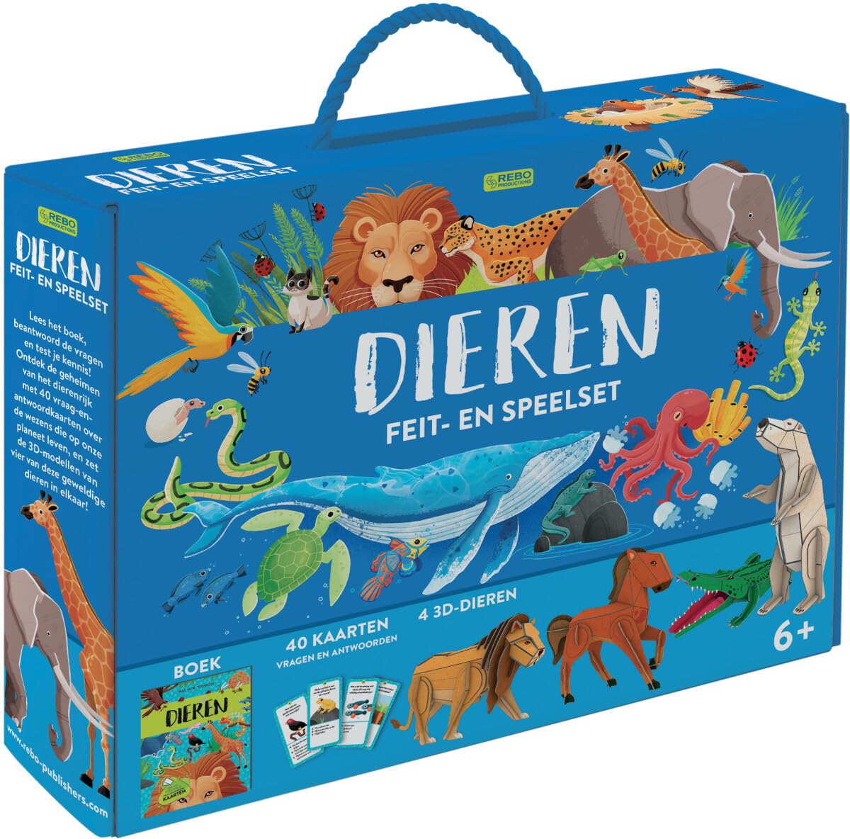 Dieren - Feit- en speelset: Boek, 40 kaarten en 4 3D-dieren