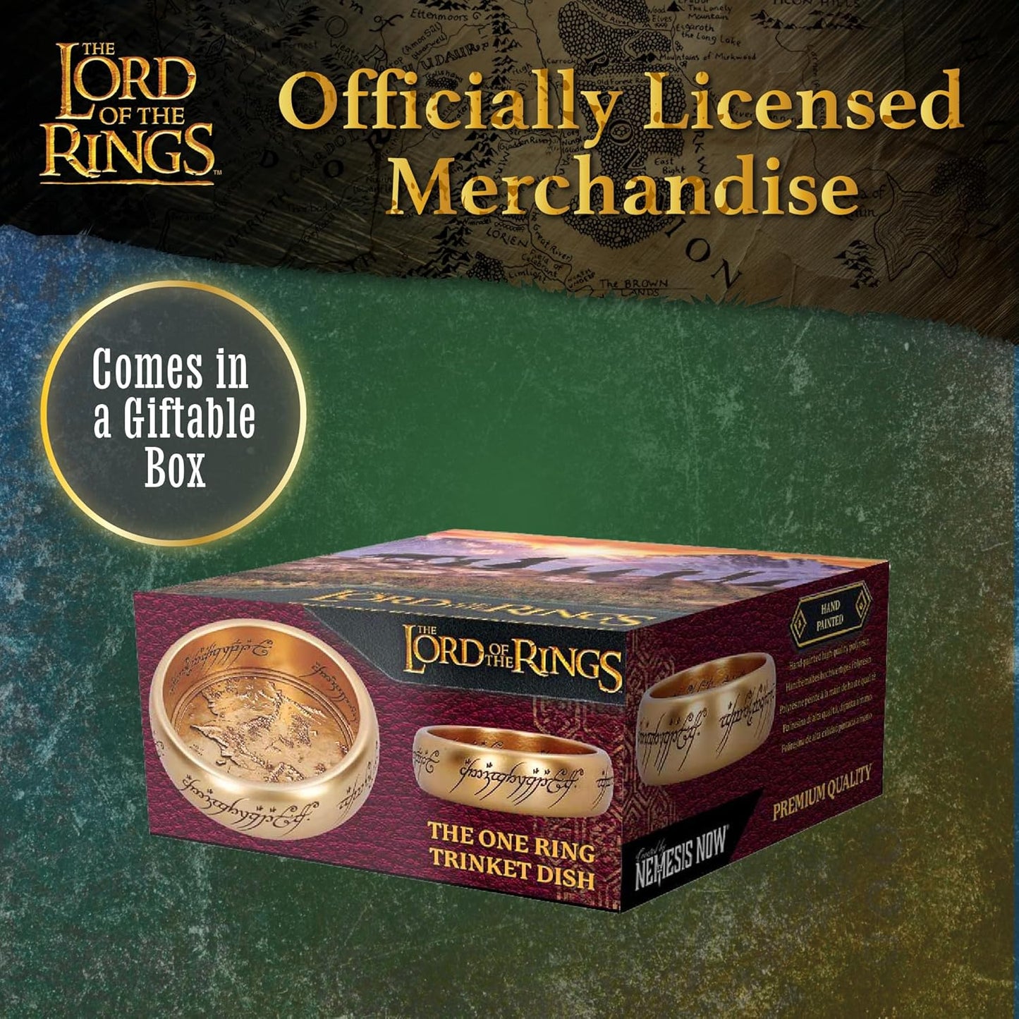 Nemesis Now Lord of the Rings The One Ring Trinket Dish 10.8cm Wide - Resin Collectible with Mordor Map and Inscribed Rim, Officially Licensed Dish
