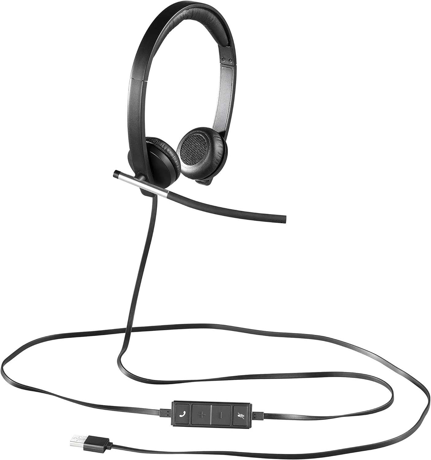 Logitech H650e Wired Headset, Stereo Headphones with Noise-Cancelling Microphone, USB, In-Line Controls, Indicator LED, PC/Mac/Laptop - Black