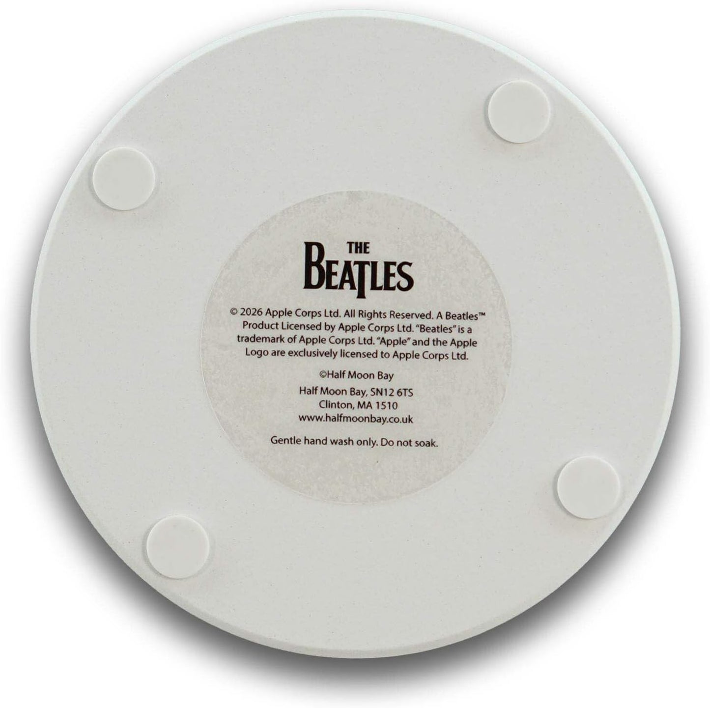 Half Moon Bay Beatles Round Drink Coaster, Retro Typography Music Graphic Décor 4 x 4 Inch Ceramic