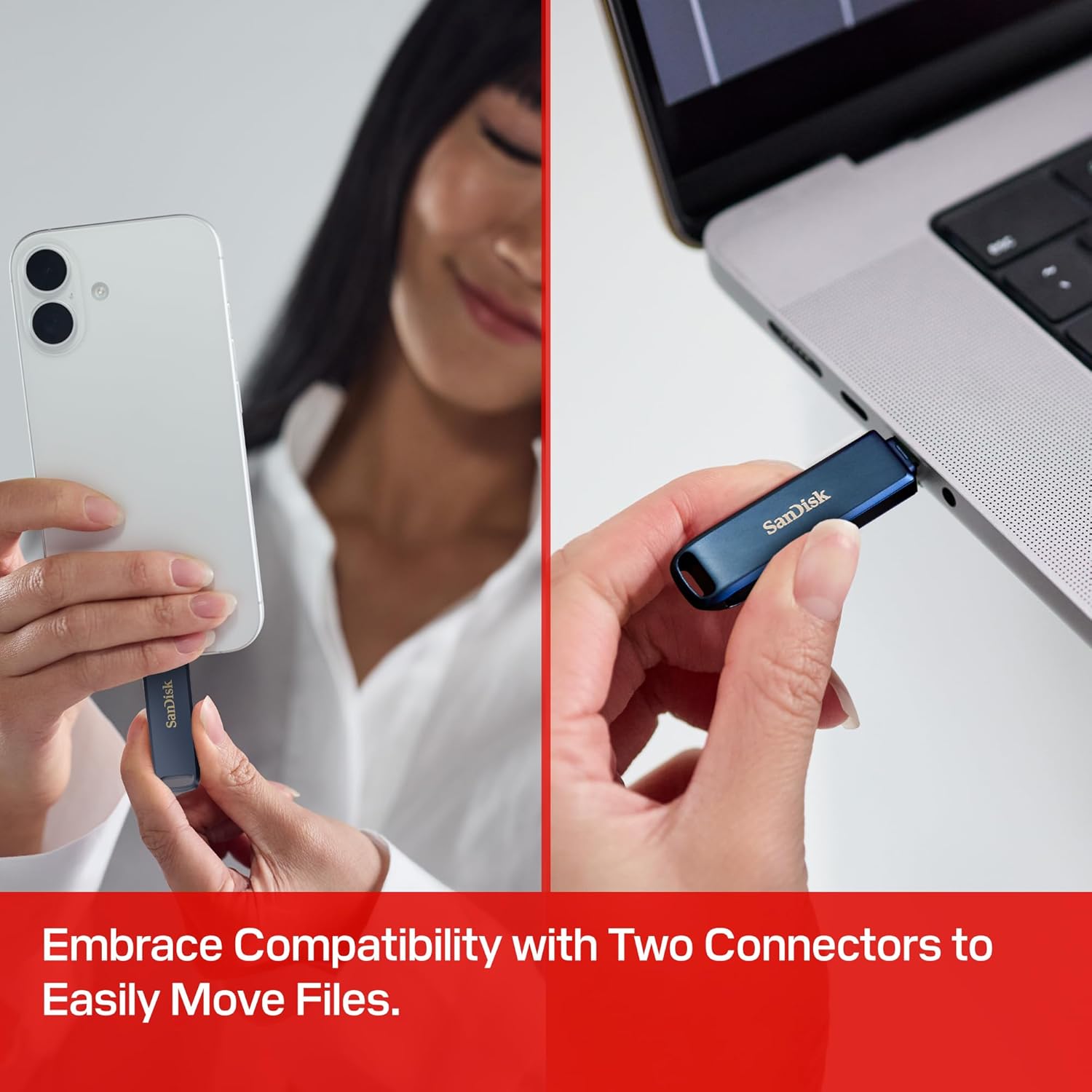 SanDisk Phone Drive, 256GB USB Flash Drive for iPhone, iPad, PC and Mac (2-in-1 iPhone storage, Lightning & USB Type-C Connectors, Automatic Backup, Password Protection, Encryption) Metallic Sky