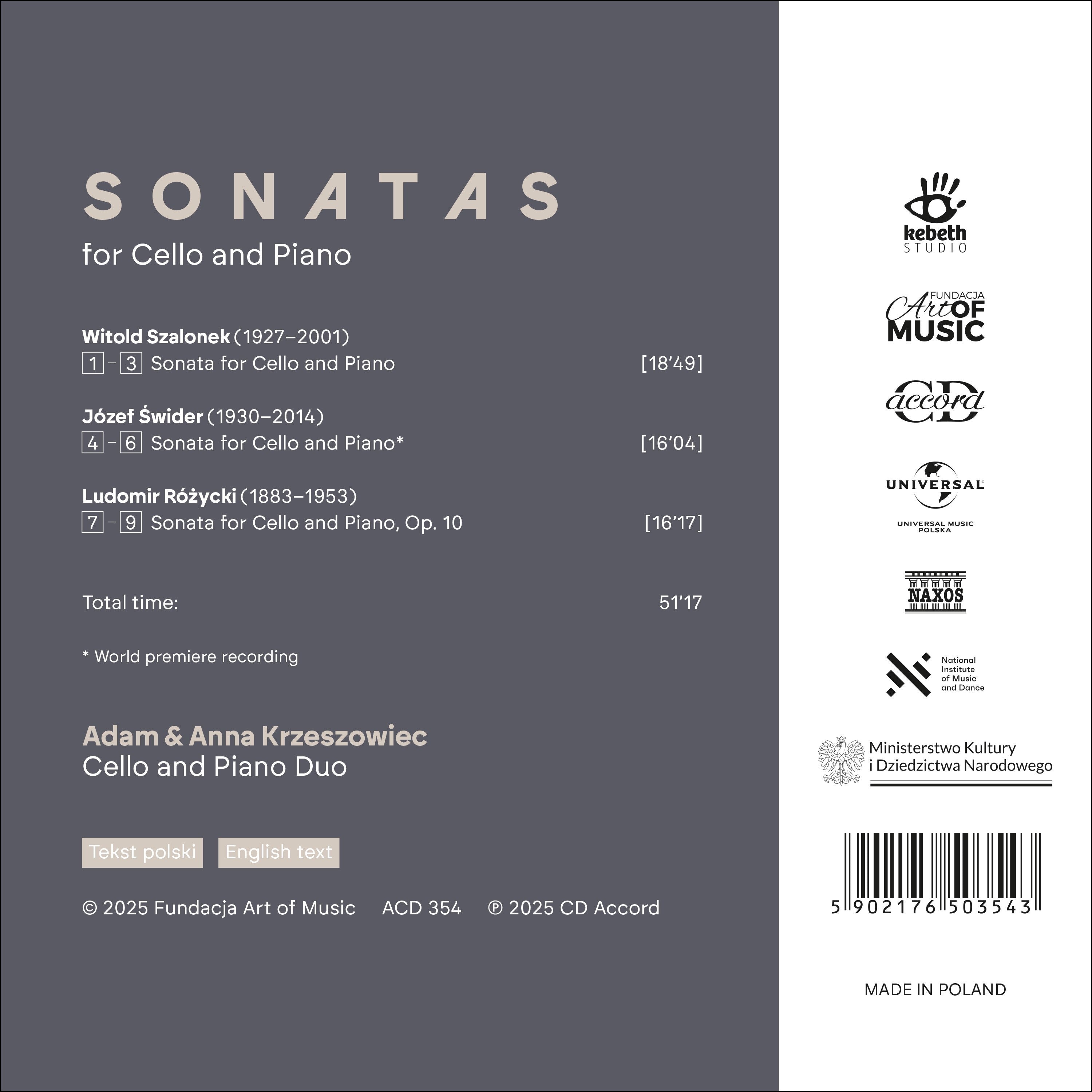 Szalonek/Swider/Rozycki: Sonatas for Cello and Piano