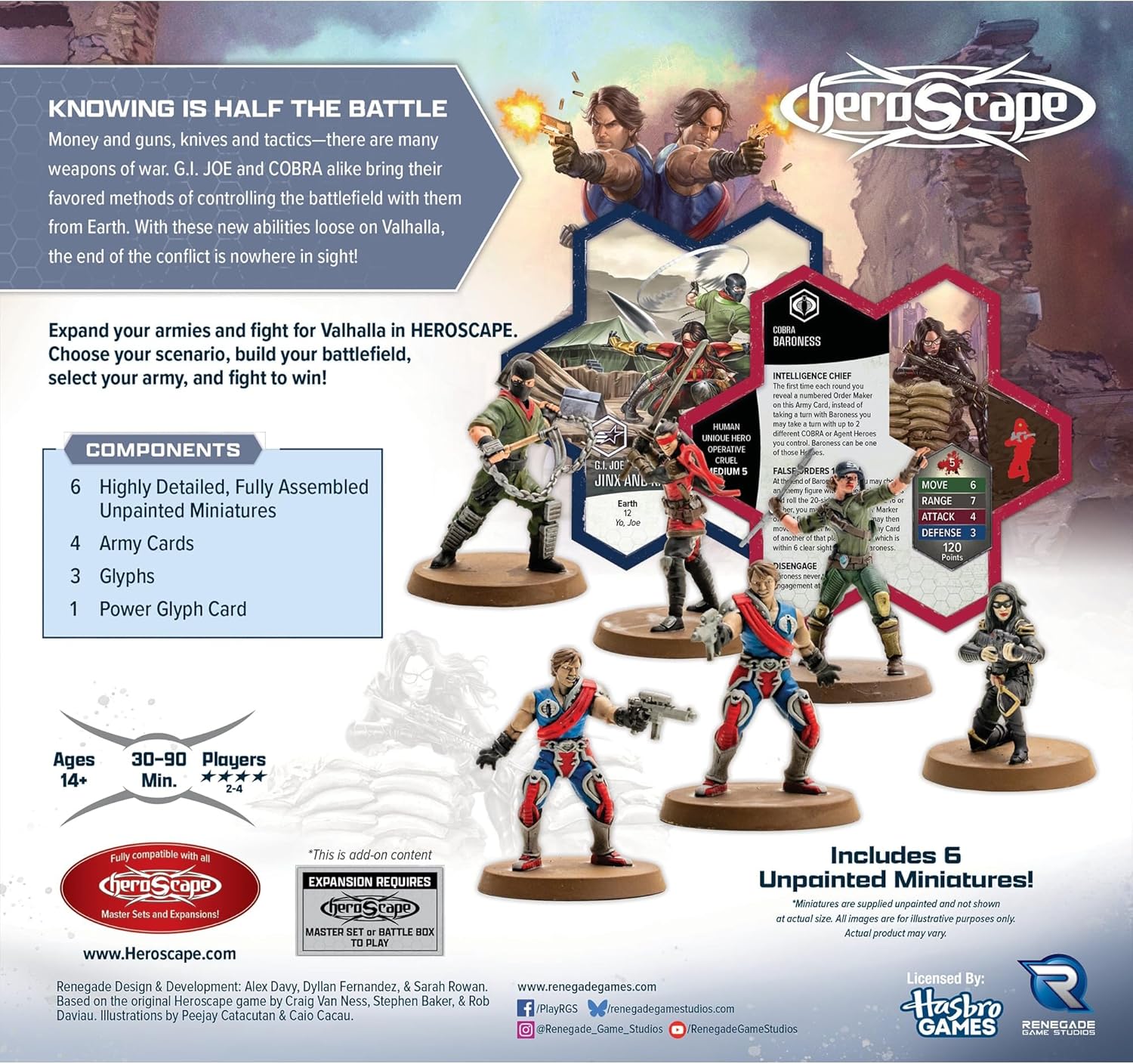 Renegade Games: GI Joe Heroscape - Strike Forces Army Expansion - 2 Unique Heroes, (2) 2-Figure Squads, 3 Zipline Permanent Power Gyphs, 4 Army Cards