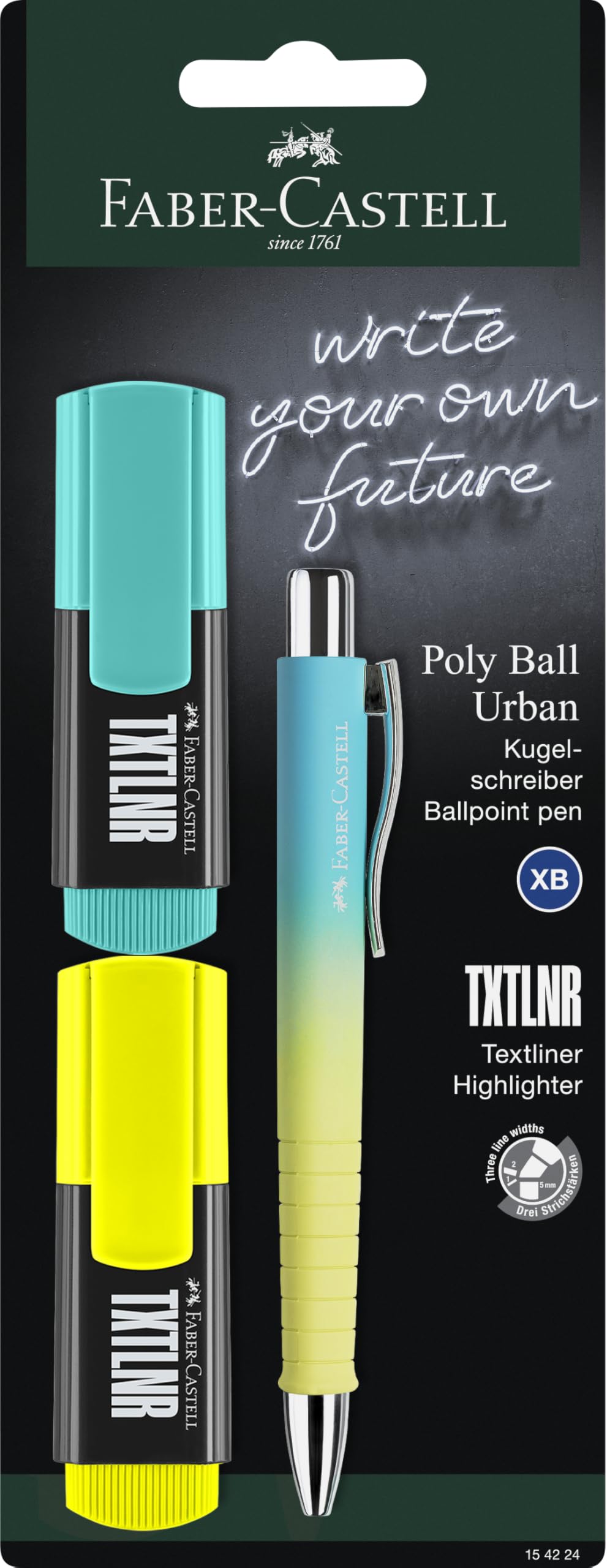 Faber-Castell 154224 Blister Pack Poly Ball Summer Edition Sunrise + 2 TXTLNR Yellow and Turquoise