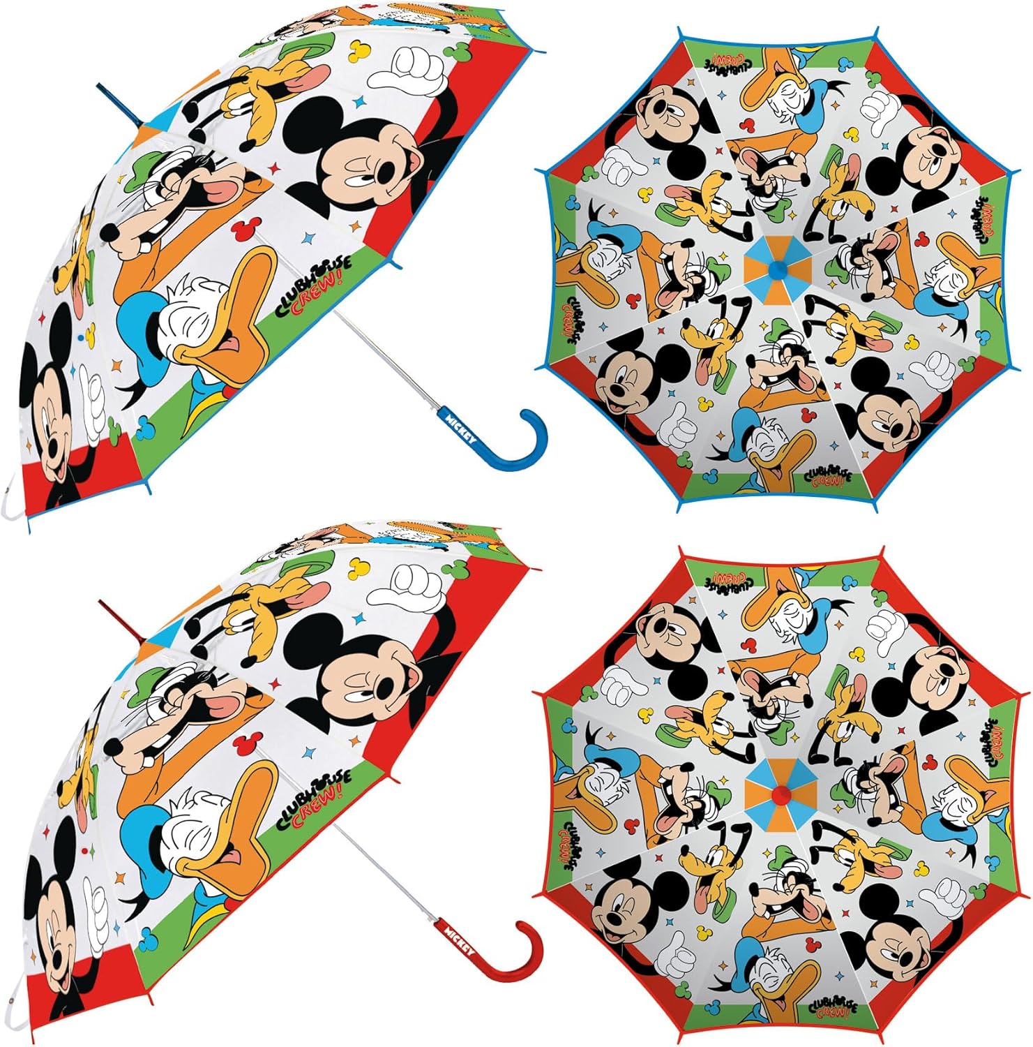 ARDITEX Disney Umbrella for Children, Mickey Mouse, Donald Duck, Goofy, Pluto, Transparent EVA, 8 Panels, Diameter 82 cm, Manual Opening