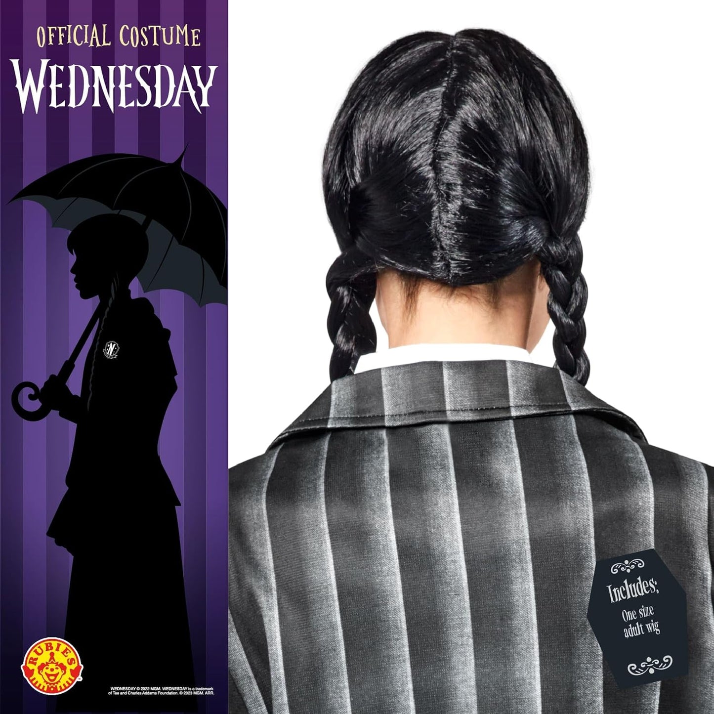 Rubies 2000154NS000 Tv Show Wednesday Costume Wig Addams Adult Fancy Dress, Women, As Shown, One Size Halloween