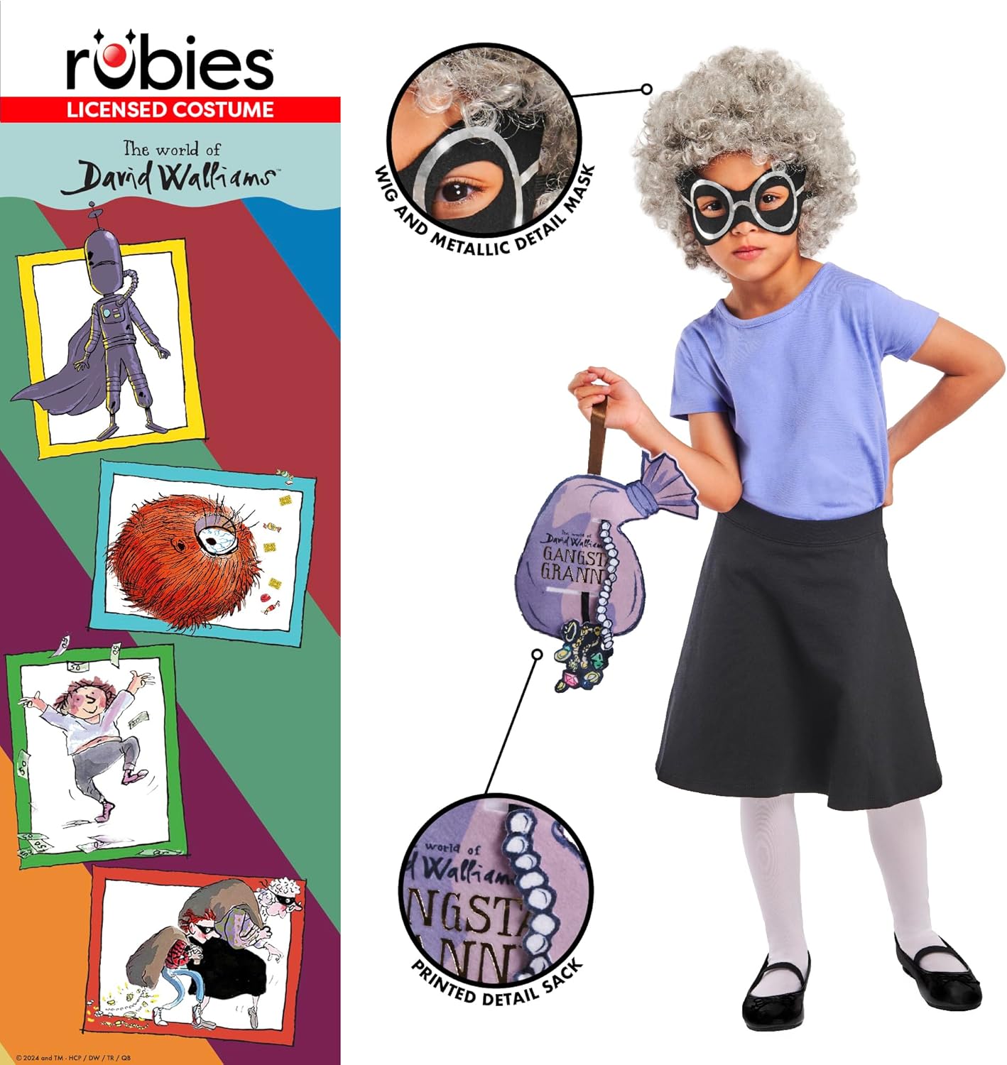 Rubies Official David Walliams Gangsta Granny Kids Accessory Set, One Size 4-9 Years Halloween