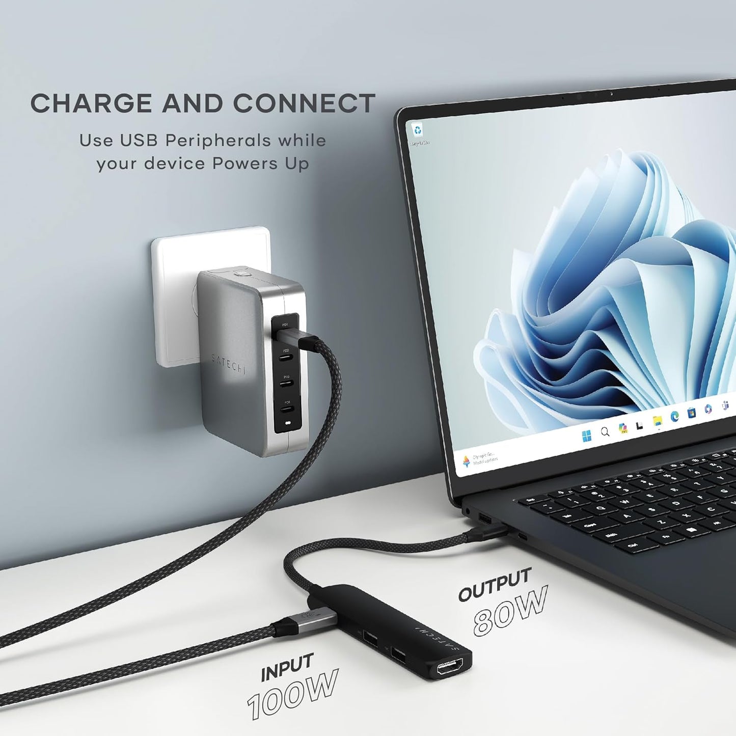SATECHI 4-in-1 USB-C Hub Slim Plus Multiport Adaptor with HDMI 4K@60Hz, 100W USB-C PD Charging, 2x USB-A Data Ports for MacBook Air & Pro M5 M4 M3, iPad, iPhone, Windows and Type-C Devices – Black
