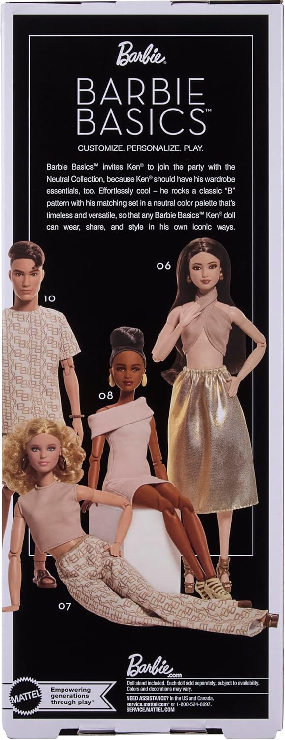 Barbie Signature - Barbie Basics Modello Ken 10, bambola da collezione con capelli castani, outfit coordinato, corpo snodato, idea regalo Festa della Mamma, 6+ anni, JJX29