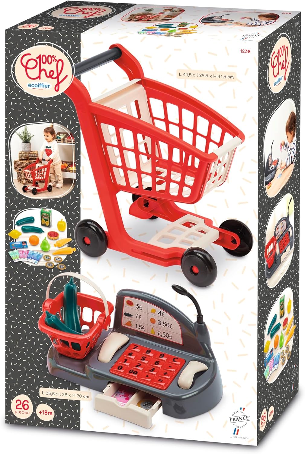 Ecoiffier - Speelgoedkist 100% baas met winkelwagen en accessoires (760001238