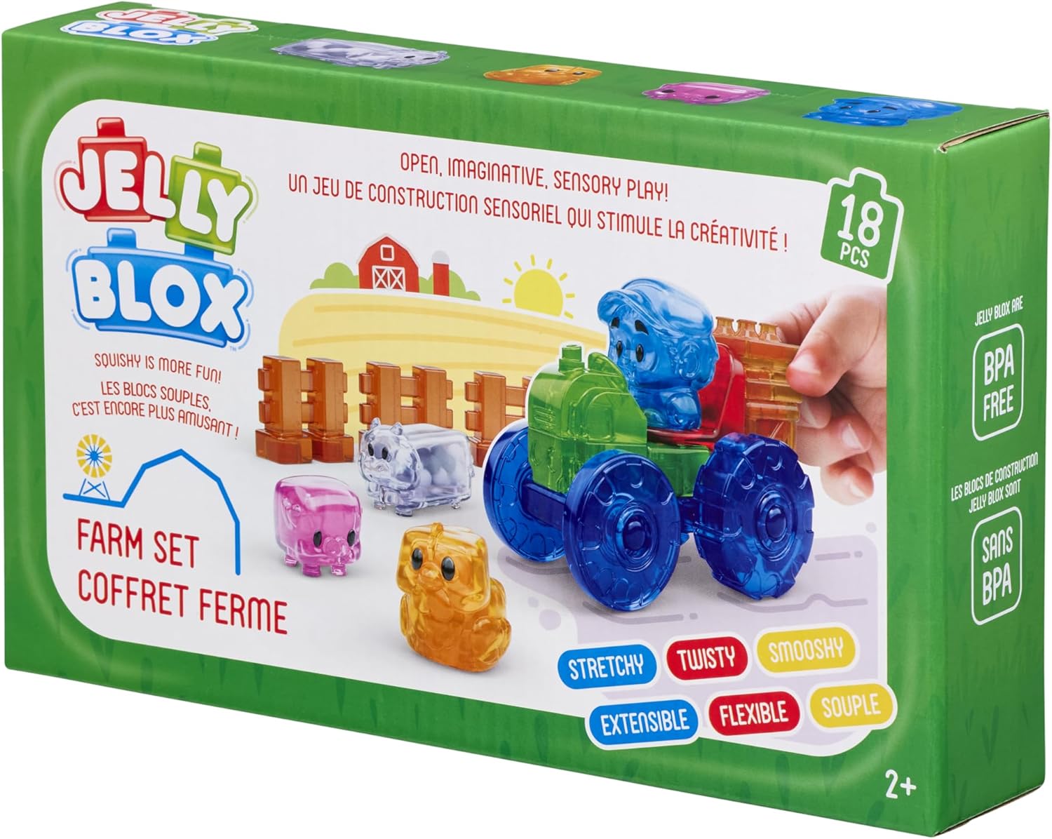 JELLY BLOX – Farm Set, Sensorisch Speelgoed voor Kinderen vanaf 2 Jaar, Bouwset van 18 Zachte Sensory Boerderijdieren & Karakters, Zachte & Flexibele Blokken, Cadeau-Idee