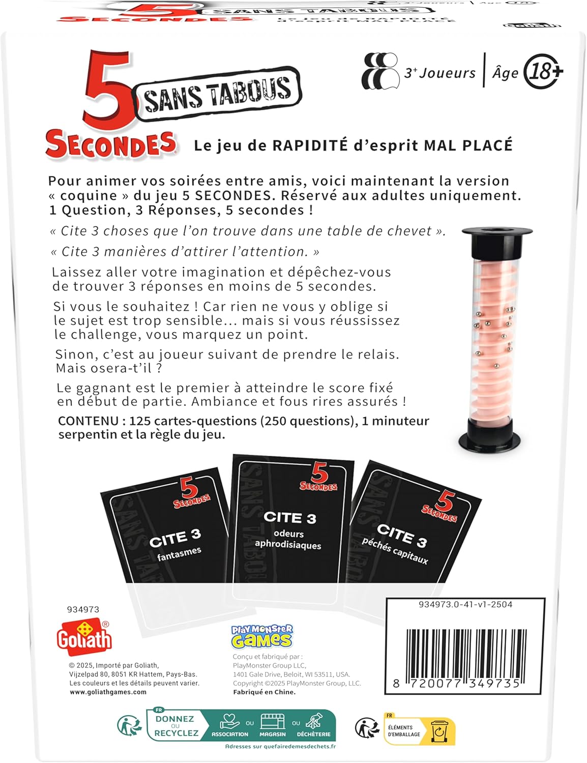 Goliath - 5 seconden zonder TABOUS – gezelschapsspel voor volwassenen vanaf 18 jaar – spel vragen vragen durfde antwoorden in 5 seconden – lacht en snelheid – cadeau-idee voor avonden – 3 spelers – in