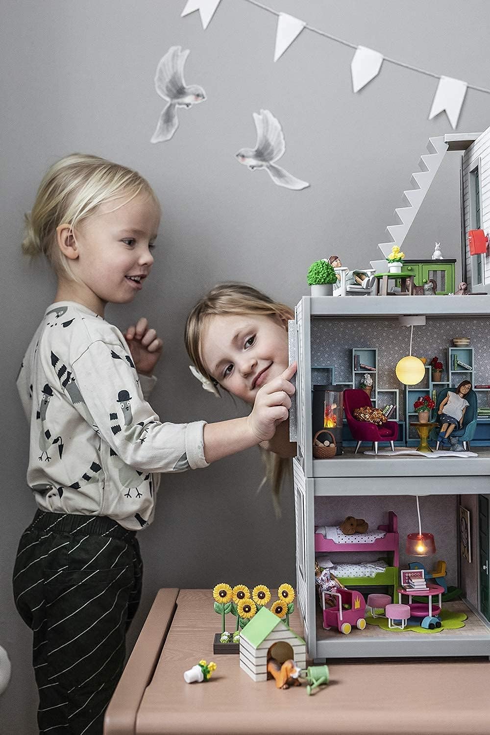 LUNDBY Poppenhuismeubelsets - poppenhuis boekenkast + boekenaccessoires boekenplank - 12-delige set voor 11 cm minipoppen vanaf 4 jaar en 1:18