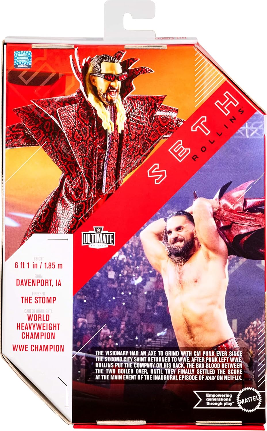 Mattel WWE Ultimate Edition Action Figure & Accessories Set, Seth Rollins 6-inch Collectible with Swappable Heads & Hands, 30 Articulation Points, JHV94