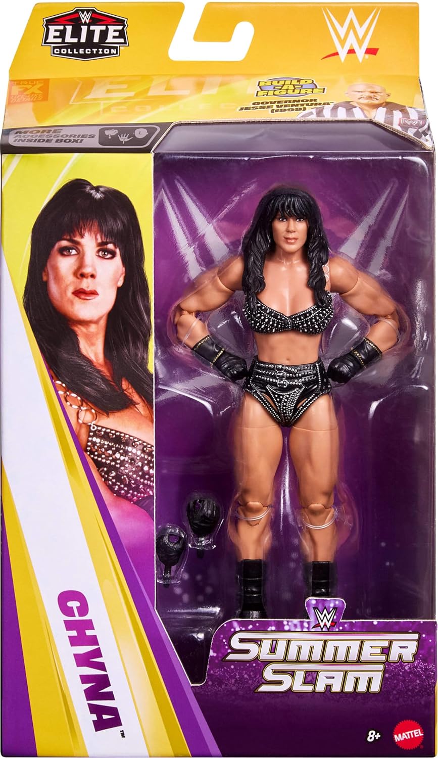 Mattel WWE Elite Collection Action Figure & Accessories, Premium Live Event Chyna Set, SummerSlam Series with Jesse “The Body” Ventura Build-A-Figure Parts