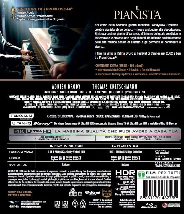 Blu-Ray 4K Uhd Pianista (Il) (4K Ultra Hd+Blu-Ray Hd