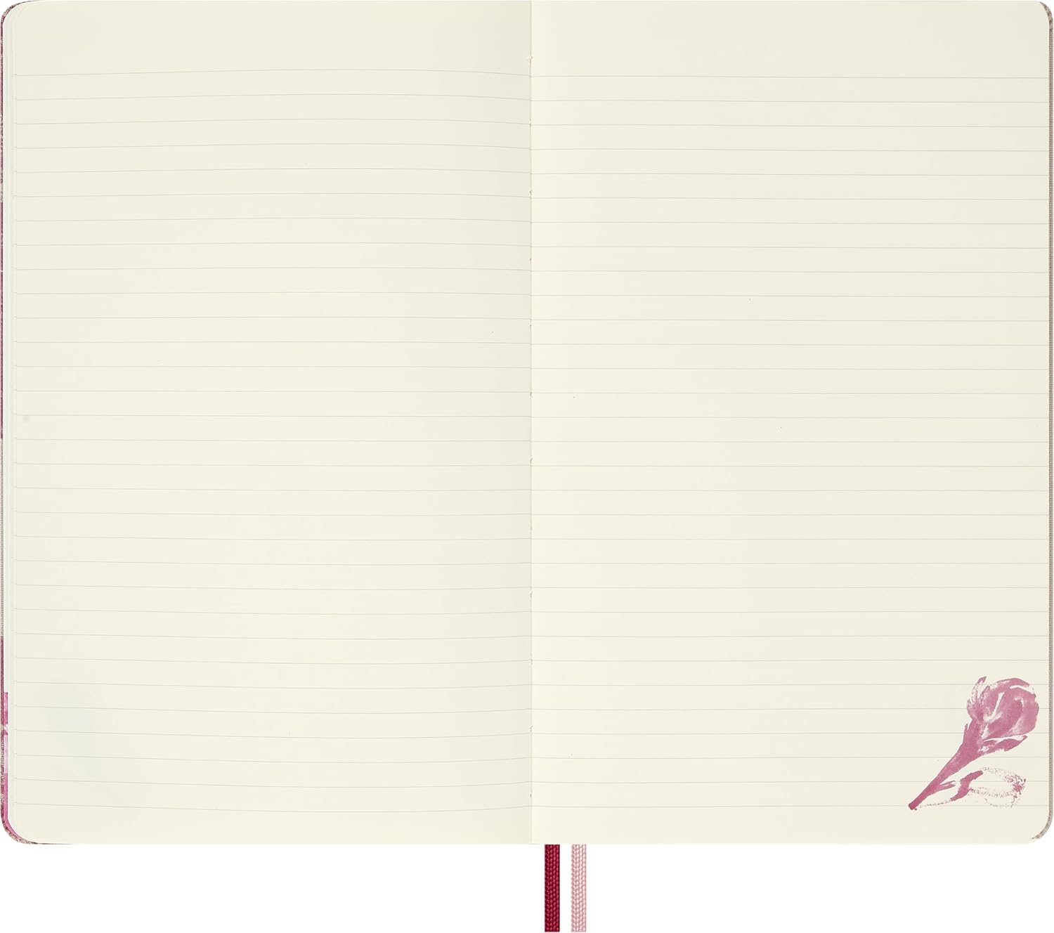 Moleskine Ruled Notebook Sakura - Hard Fabric Cover with Elastic Closure, Includes Themed Greeting Cards, Stickers and Bookmark, Large Size 13 x 21 cm