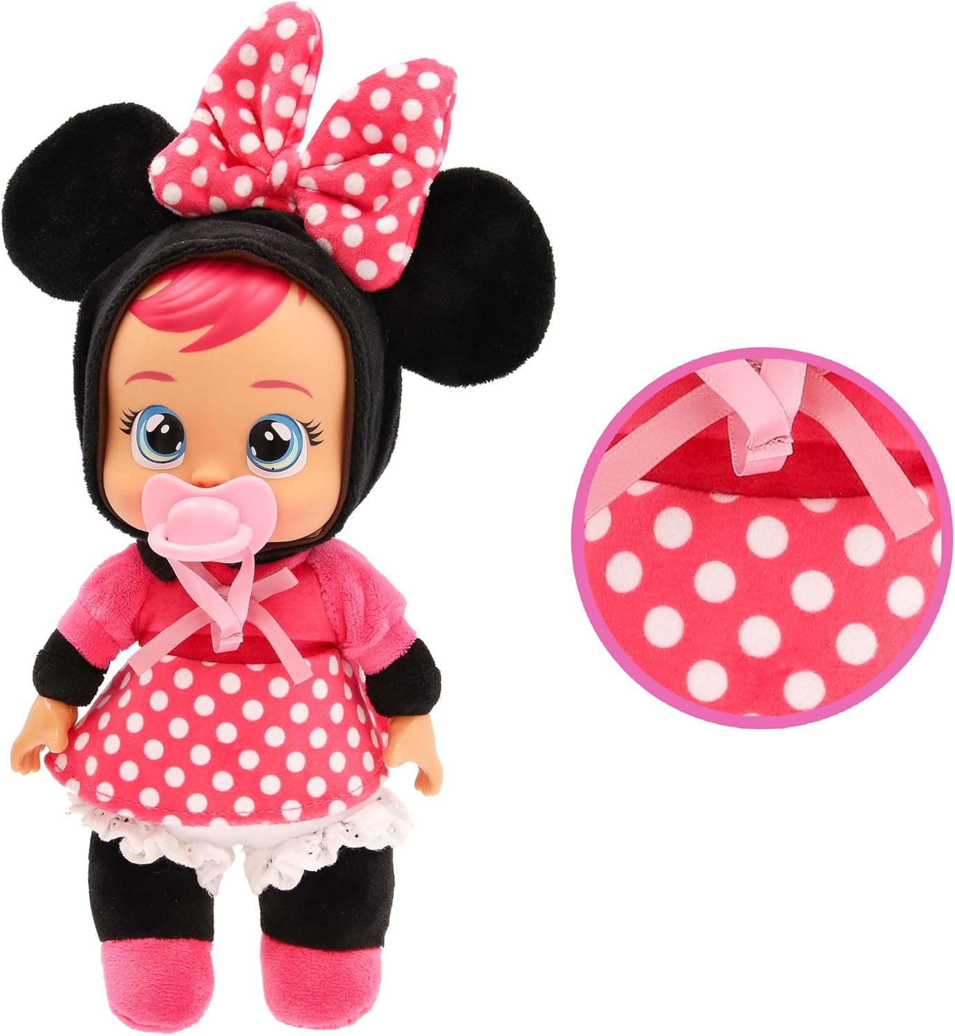 Cry Babies Tiny Cuddles Disney Minnie, Plush baby doll, Tiny Cuddles Inspired By Minnie Mouse from Disney, That Cry Real Tears, Toy for Kids Age 18 Months and Up